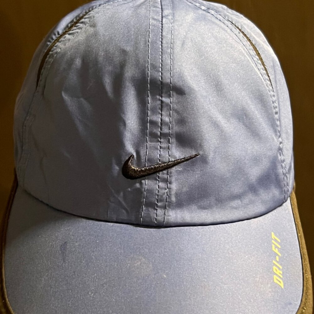 Nike Dri-Fit Kids 4-7‎ Blue Velco Adjustable Strap Black Swoosh Cap Hat (GS2)